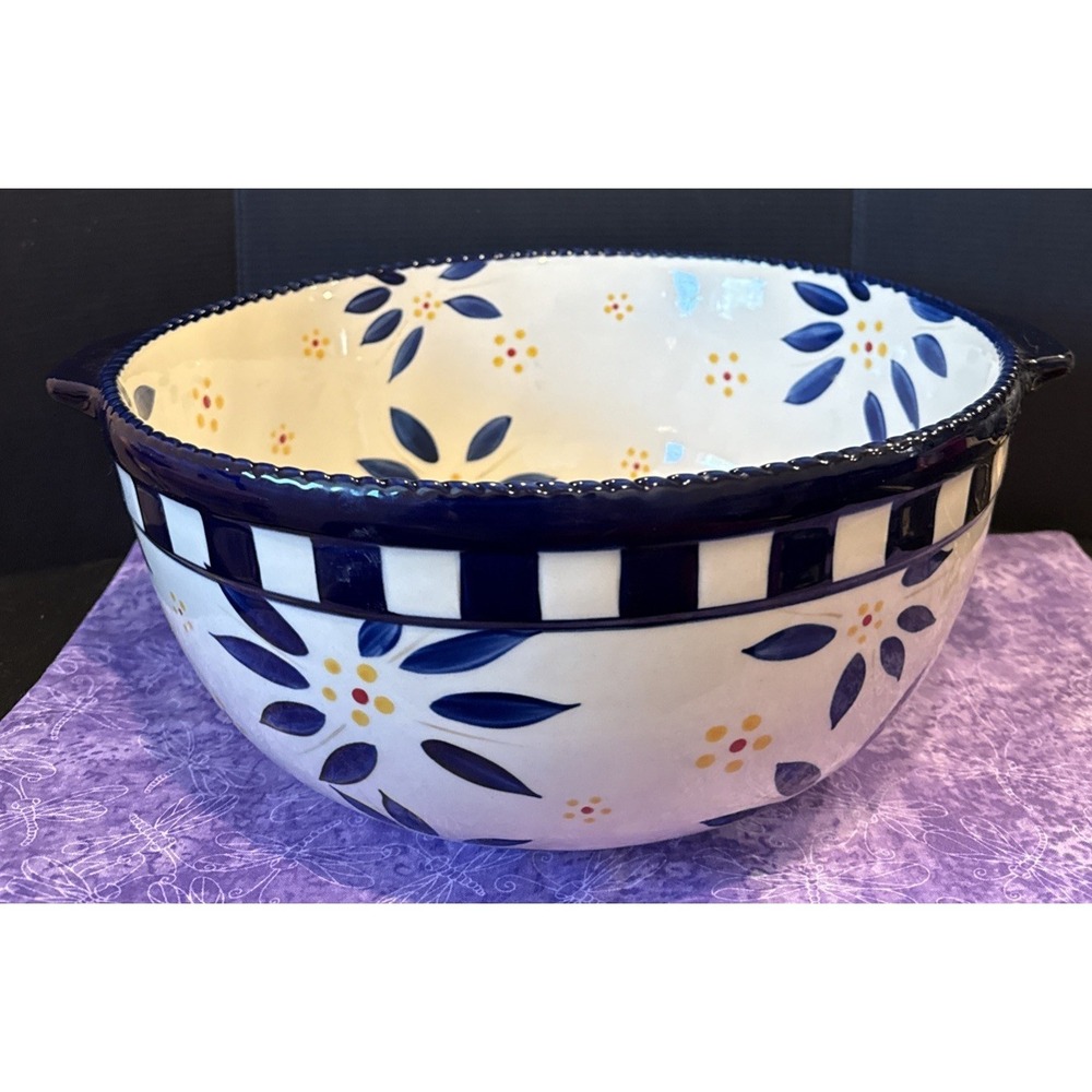 Temptations Old World Blue Floral Vivid Large Serving Salad Bowl 6 Quart